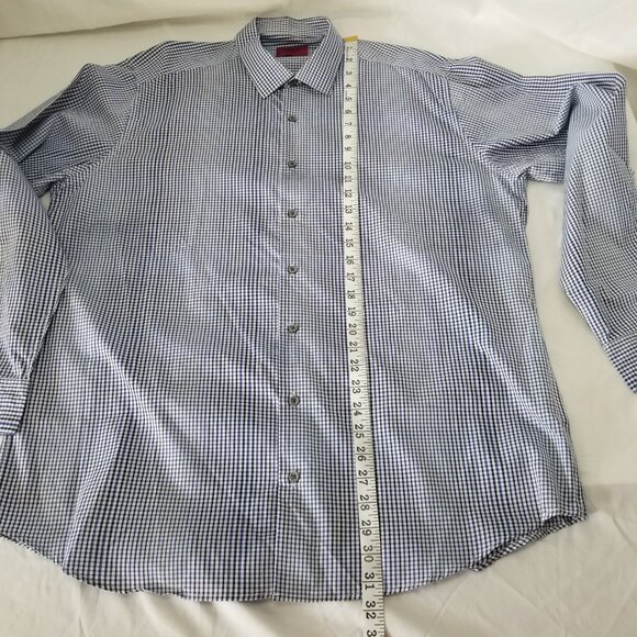 Alfani Men XL 17/36-37 Fitted Performance Long Sleeve Button Up Check Blue Shirt - Picture 13 of 16